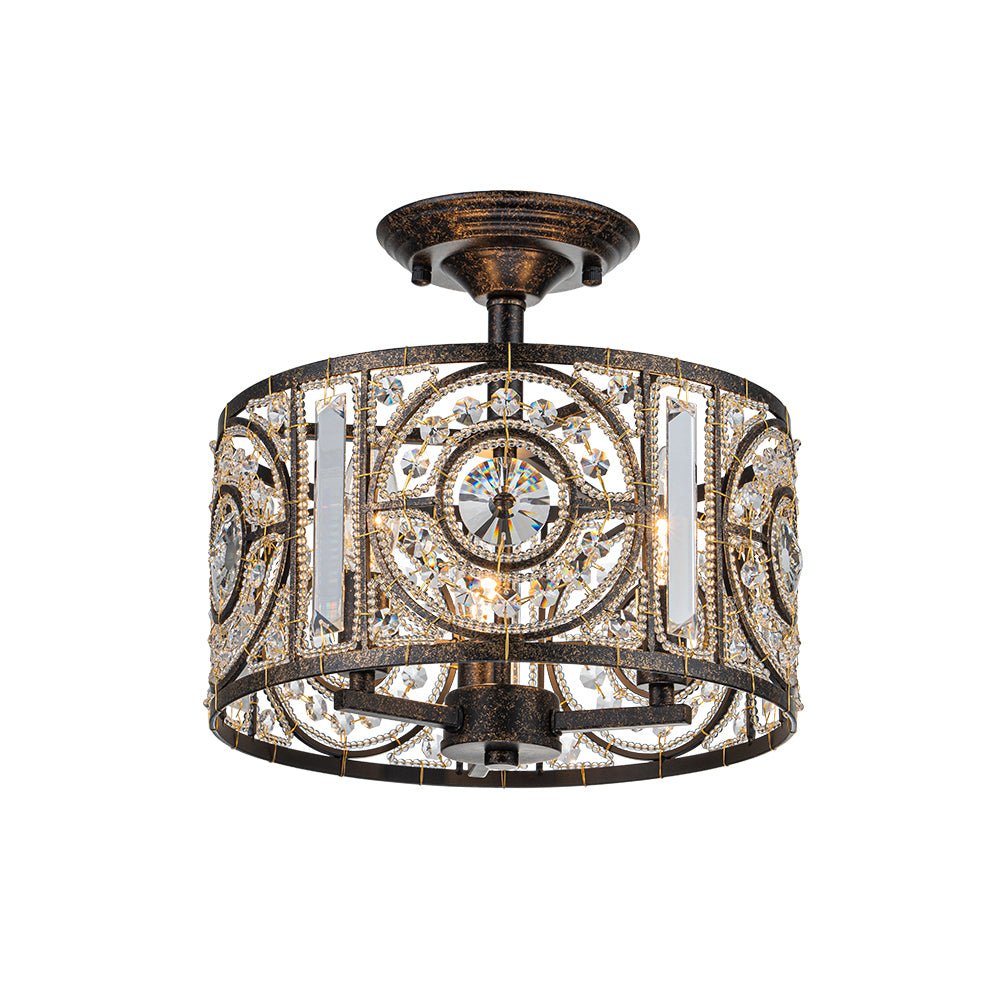Ulfuli Luxe Moroccan Traditional Crystal Semi Flush Mount Ceiling Light - Lamp Copper