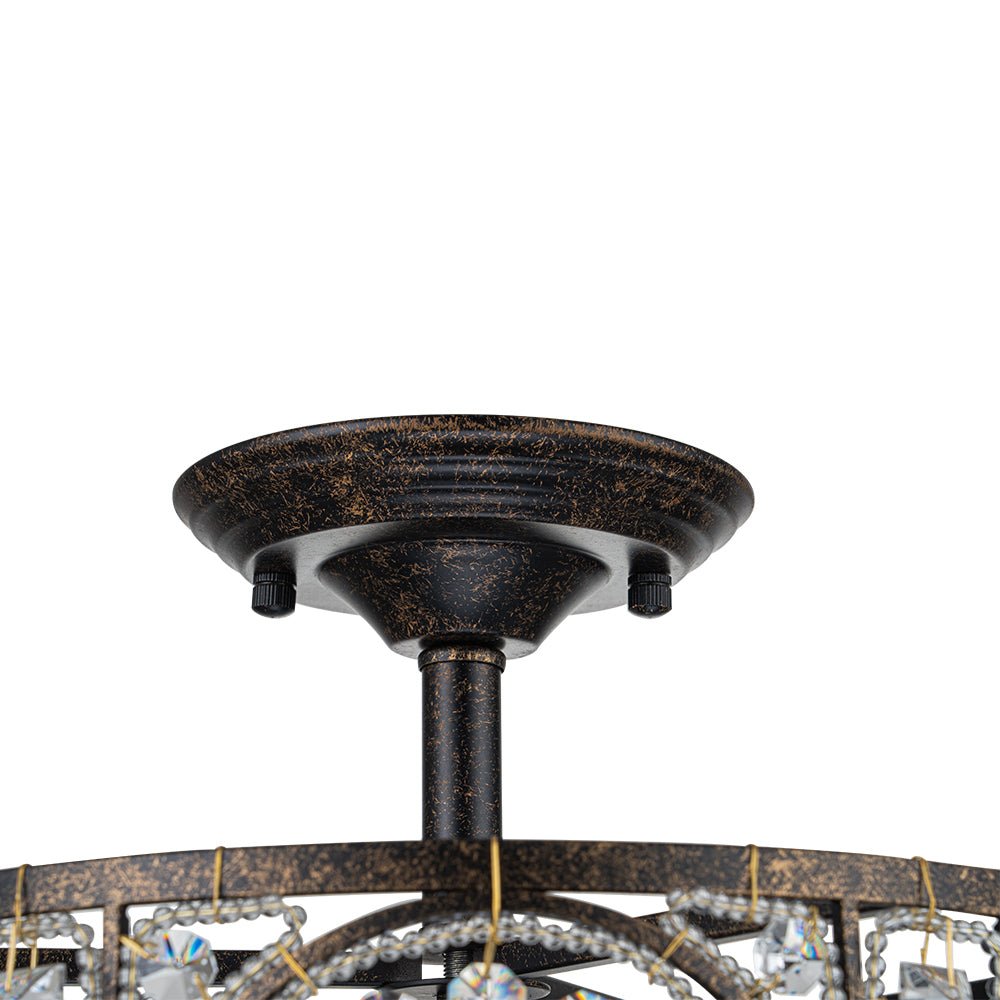 Ulfuli Luxe Moroccan Traditional Crystal Semi Flush Mount Ceiling Light - Lamp Copper