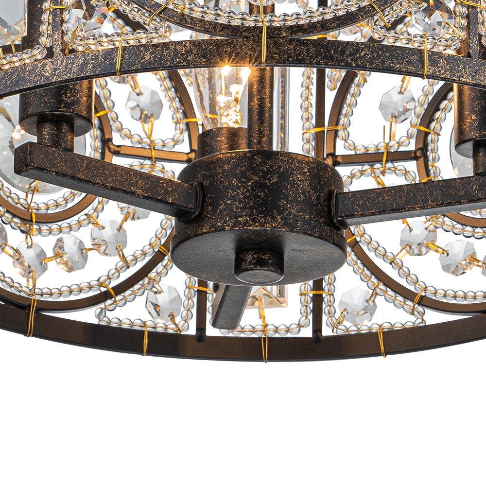 Ulfuli Luxe Moroccan Traditional Crystal Semi Flush Mount Ceiling Light - Lamp Copper