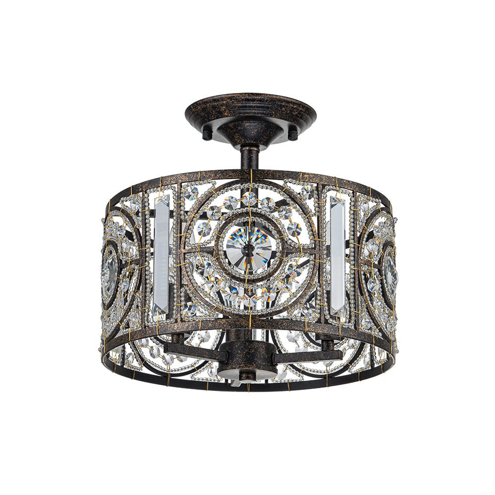 Ulfuli Luxe Moroccan Traditional Crystal Semi Flush Mount Ceiling Light - Lamp Copper