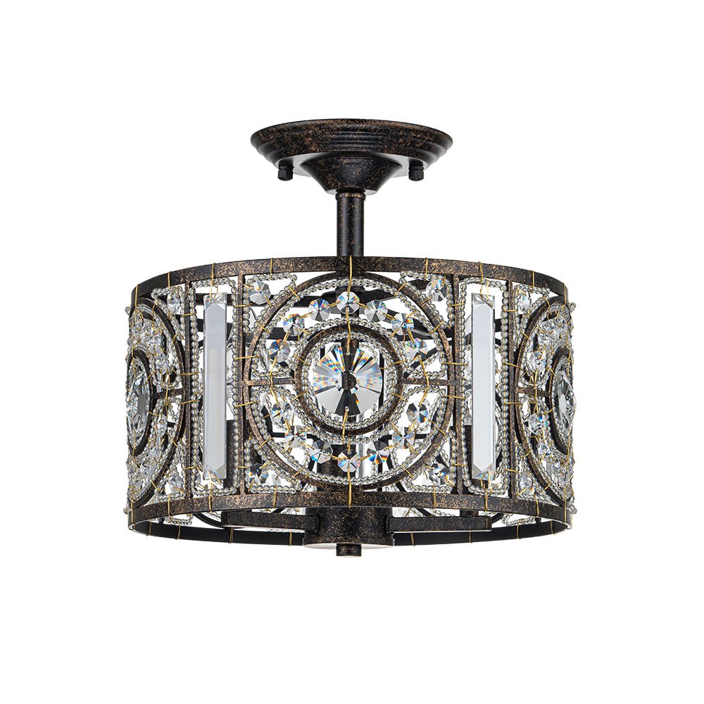 Ulfuli Luxe Moroccan Traditional Crystal Semi Flush Mount Ceiling Light - Lamp Copper