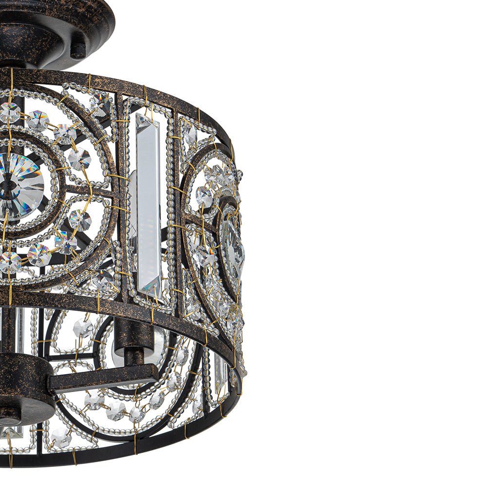 Ulfuli Luxe Moroccan Traditional Crystal Semi Flush Mount Ceiling Light - Lamp Copper