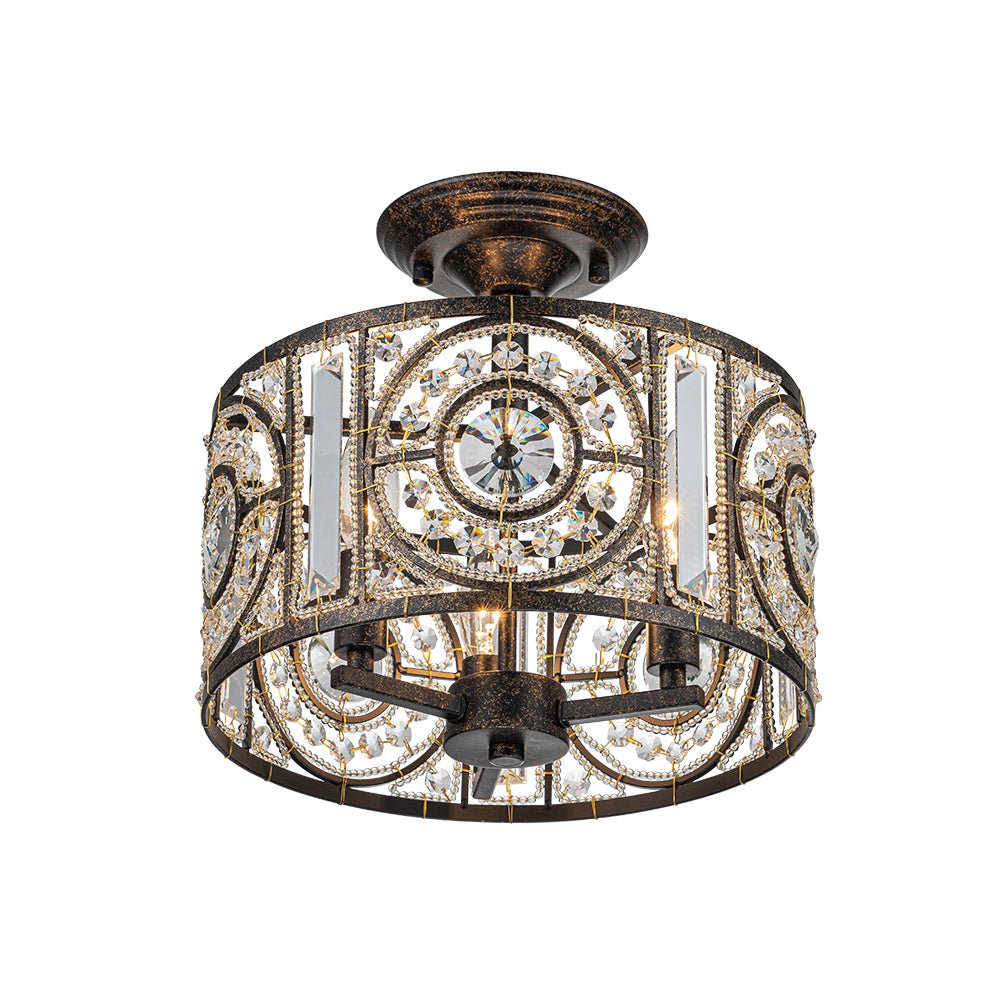 Ulfuli Luxe Moroccan Traditional Crystal Semi Flush Mount Ceiling Light - Lamp Copper