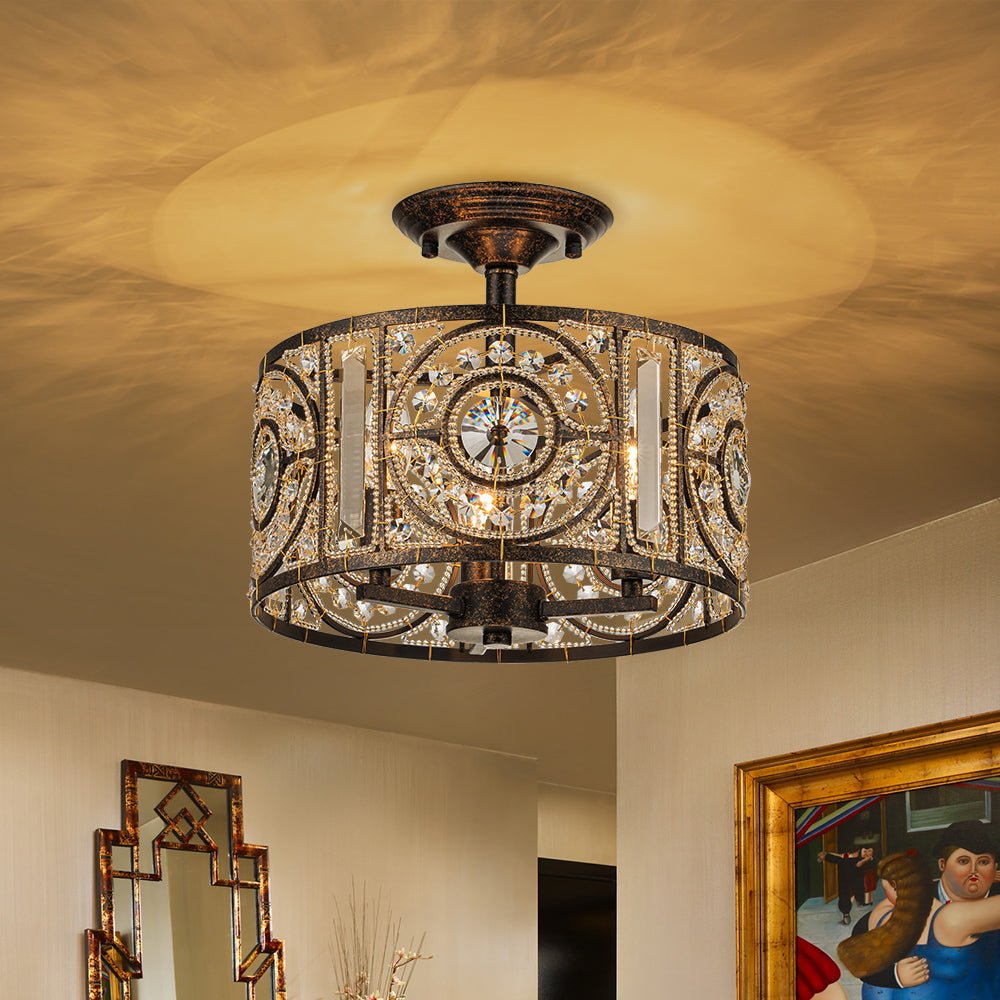 Ulfuli Luxe Moroccan Traditional Crystal Semi Flush Mount Ceiling Light - Lamp Copper