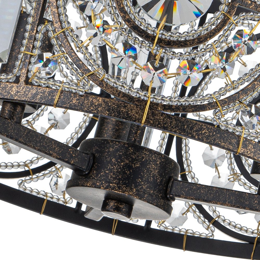 Ulfuli Luxe Moroccan Traditional Crystal Semi Flush Mount Ceiling Light - Lamp Copper