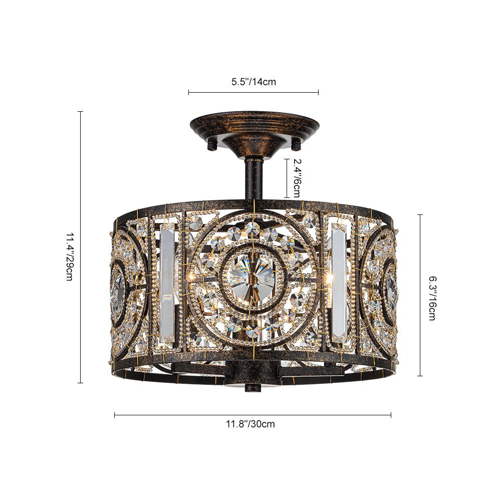 Ulfuli Luxe Moroccan Traditional Crystal Semi Flush Mount Ceiling Light - Lamp Copper