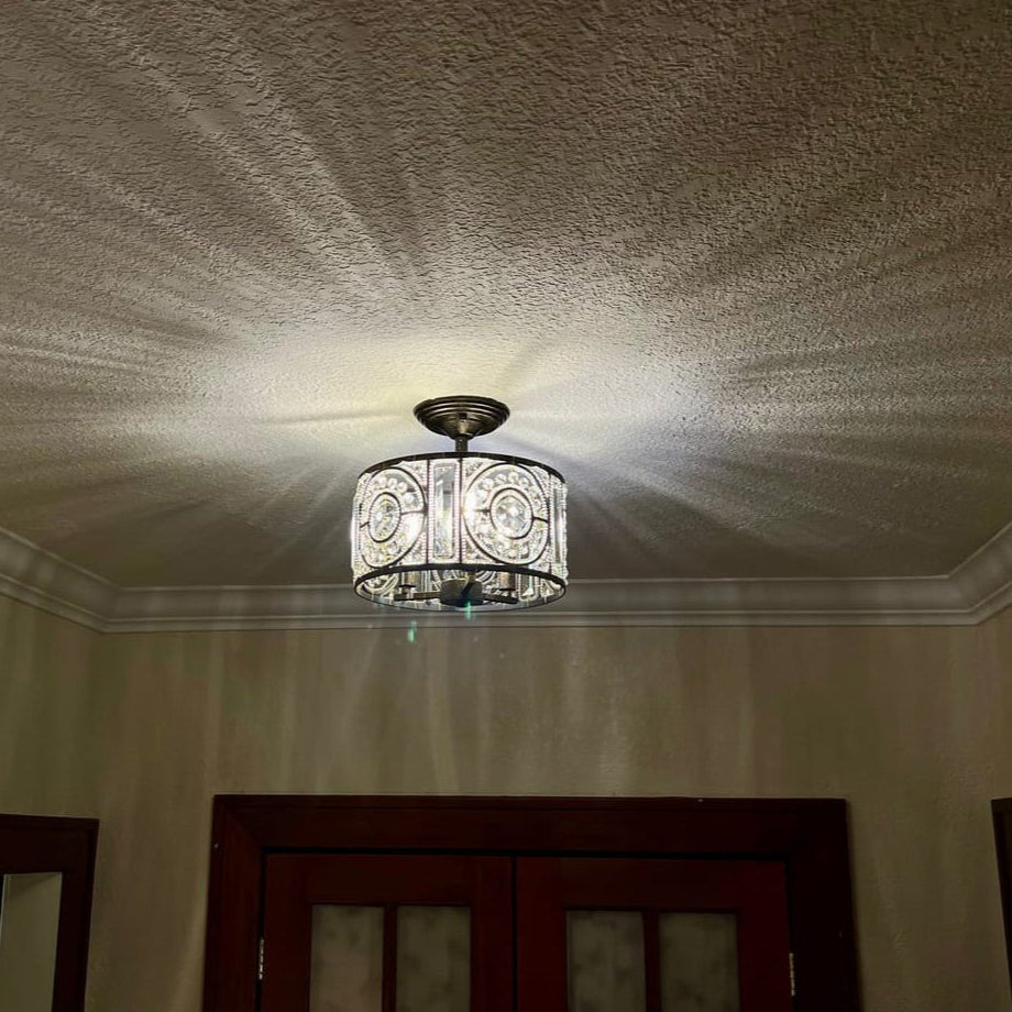 Ulfuli Luxe Moroccan Traditional Crystal Semi Flush Mount Ceiling Light - Lamp Copper