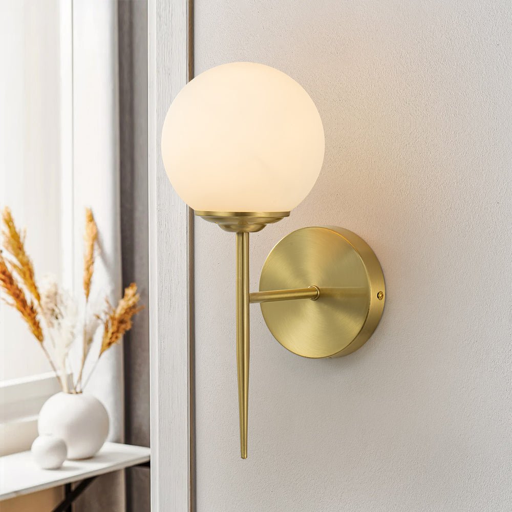 Aether Mid-Century Minimalist Brass Glass Wall Sconce - Lamp Copper