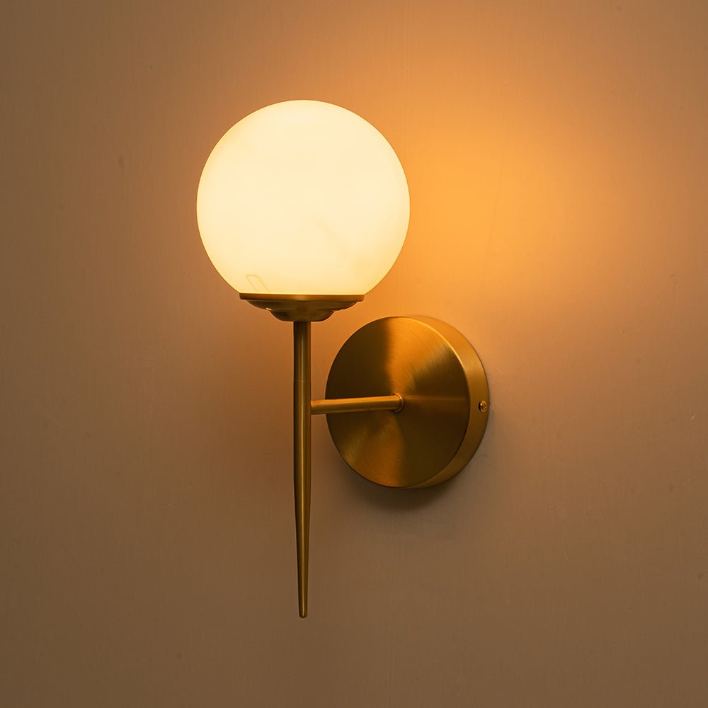 Aether Mid-Century Minimalist Brass Glass Wall Sconce - Lamp Copper