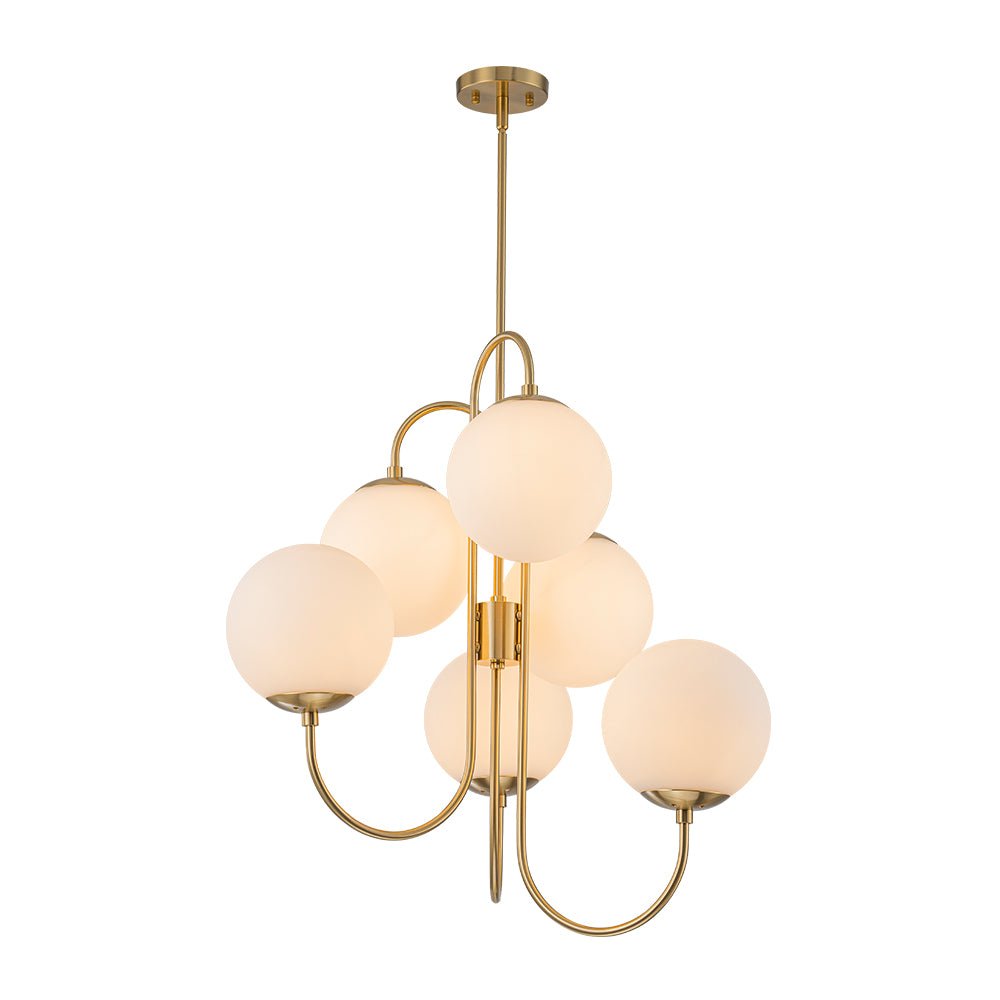 Rauduvyr Mid-Century Goose Arm Tiered Opal Glass Chandelier - Lamp Copper