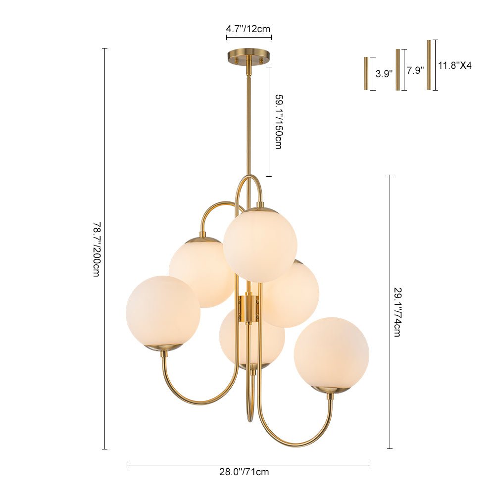 Rauduvyr Mid-Century Goose Arm Tiered Opal Glass Chandelier - Lamp Copper