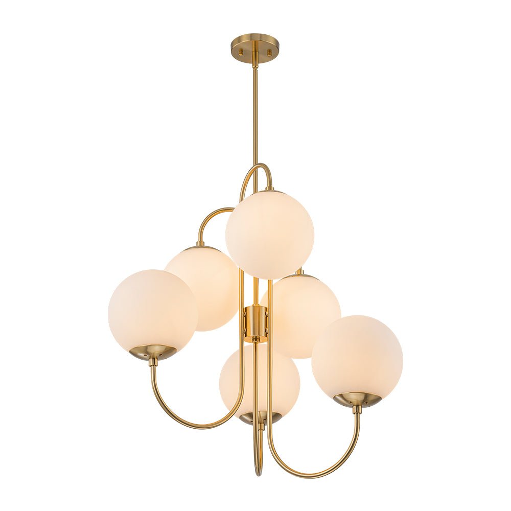 Rauduvyr Mid-Century Goose Arm Tiered Opal Glass Chandelier - Lamp Copper