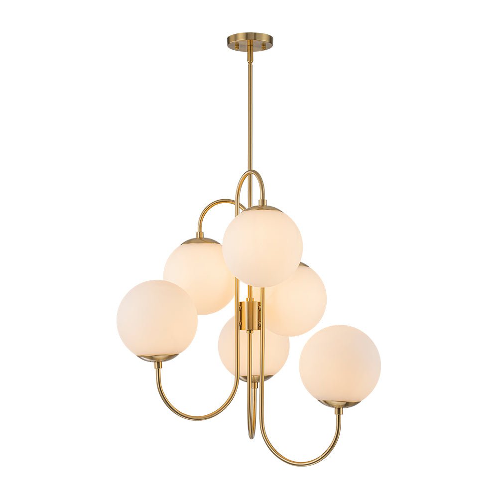 Rauduvyr Mid-Century Goose Arm Tiered Opal Glass Chandelier - Lamp Copper
