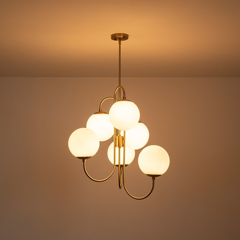 Rauduvyr Mid-Century Goose Arm Tiered Opal Glass Chandelier - Lamp Copper