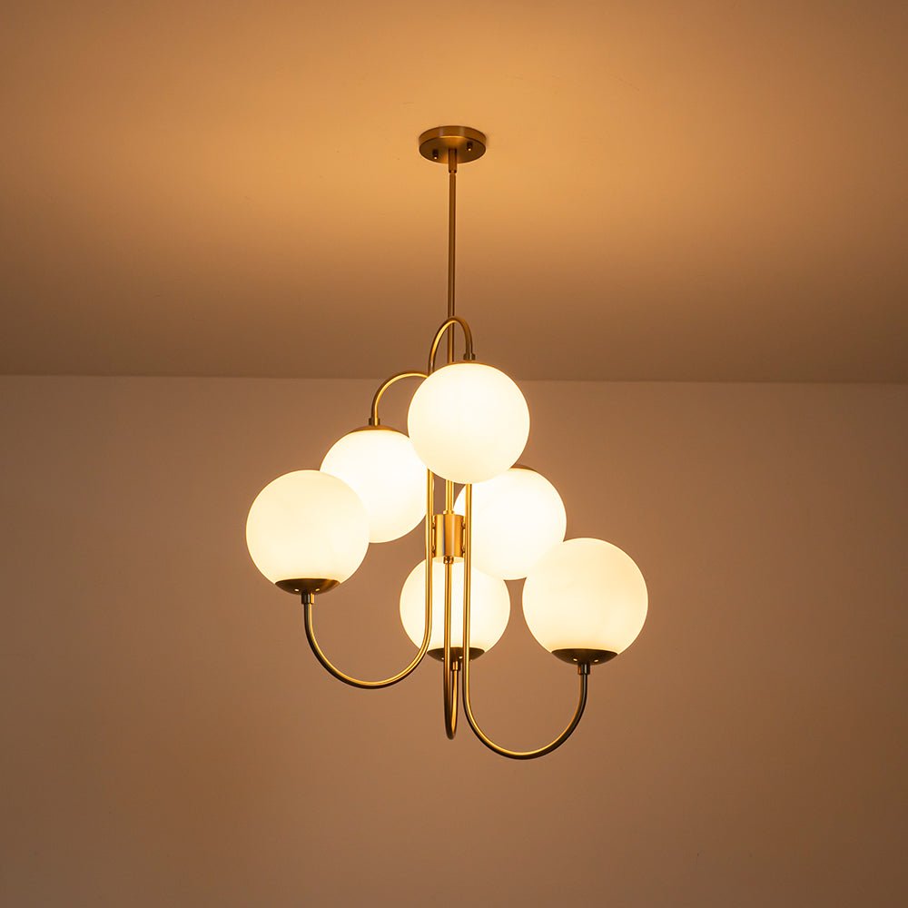 Rauduvyr Mid-Century Goose Arm Tiered Opal Glass Chandelier - Lamp Copper