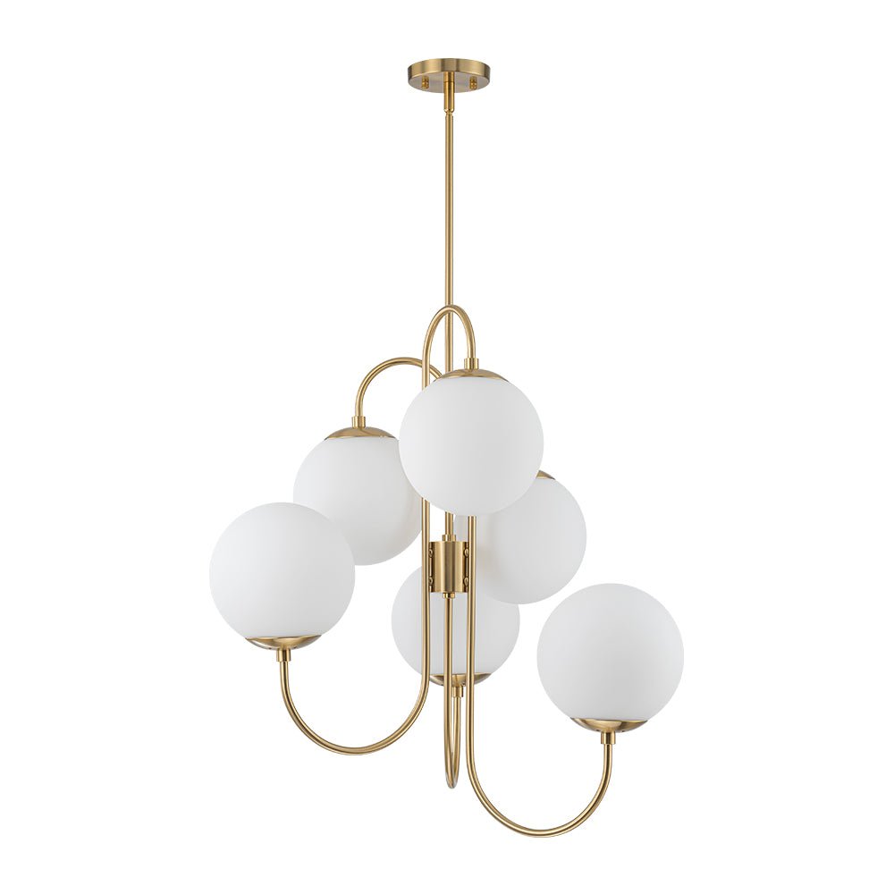 Rauduvyr Mid-Century Goose Arm Tiered Opal Glass Chandelier - Lamp Copper