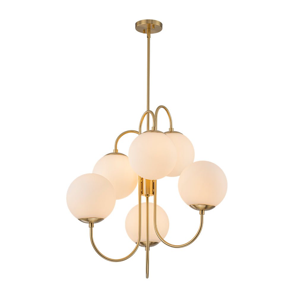 Rauduvyr Mid-Century Goose Arm Tiered Opal Glass Chandelier - Lamp Copper