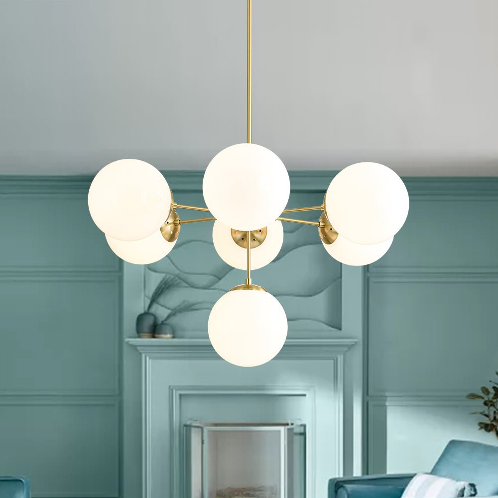 Xenuvia Mid-Century Sputnik Opal Glass Globe Chandelier - Lamp Copper