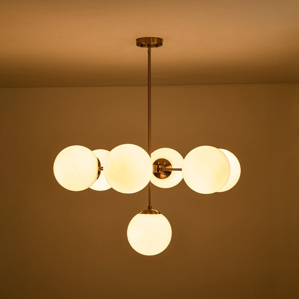 Xenuvia Mid-Century Sputnik Opal Glass Globe Chandelier - Lamp Copper