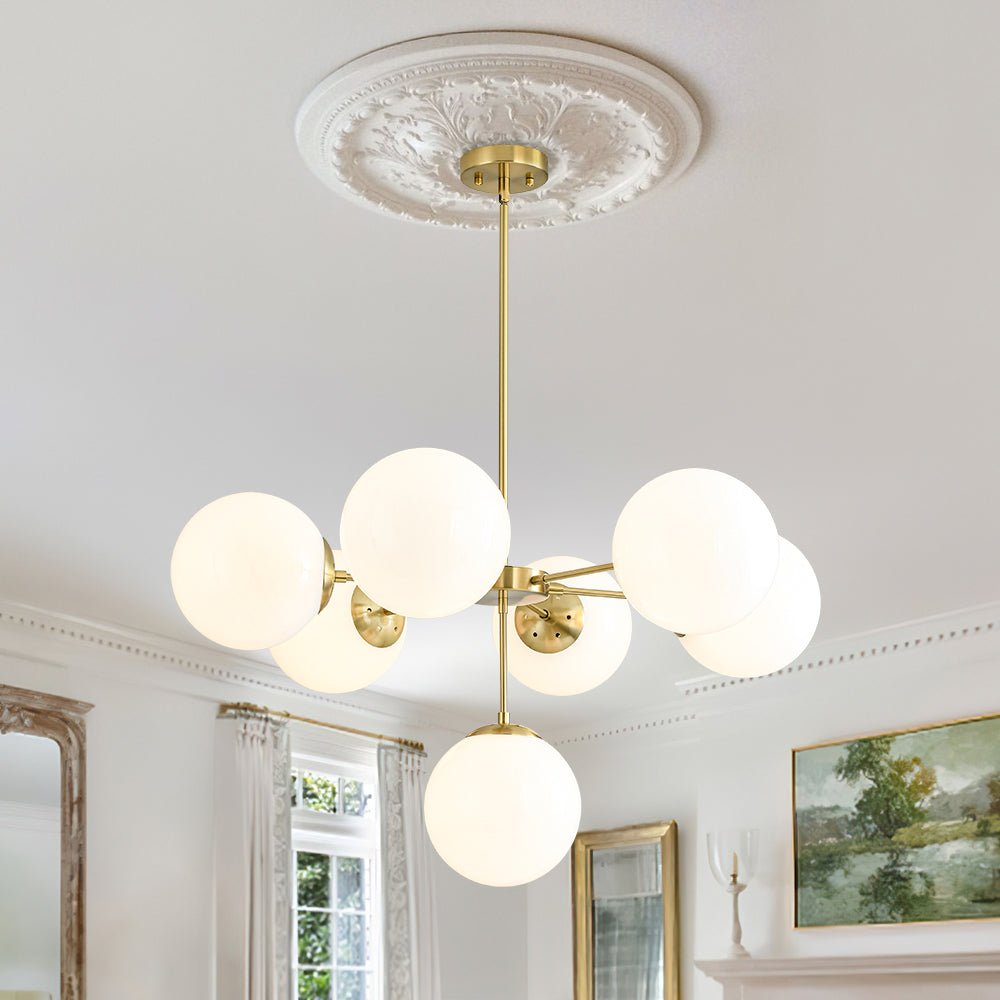 Xenuvia Mid-Century Sputnik Opal Glass Globe Chandelier - Lamp Copper