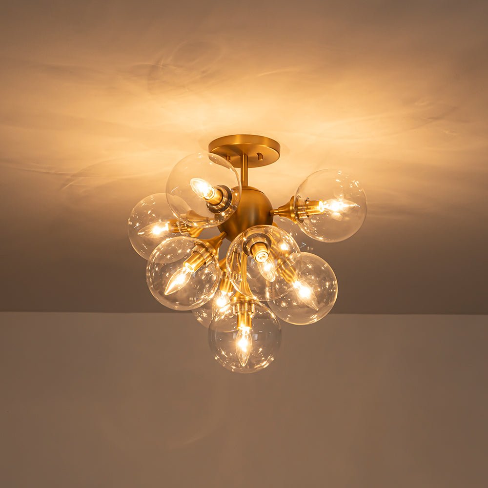 Tinduvyx Mid-Century Bubble Tiered Brass Glass Semi Flush Chandelier - Lamp Copper