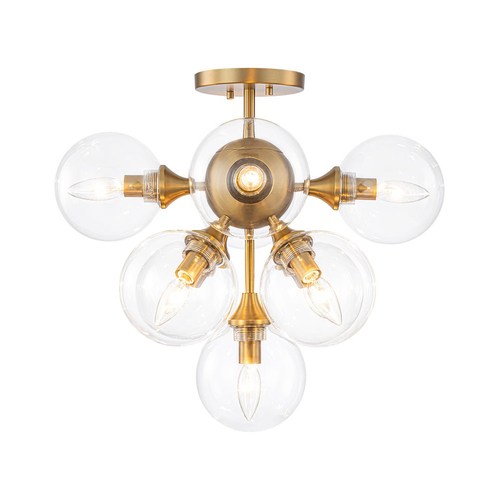 Tinduvyx Mid-Century Bubble Tiered Brass Glass Semi Flush Chandelier - Lamp Copper