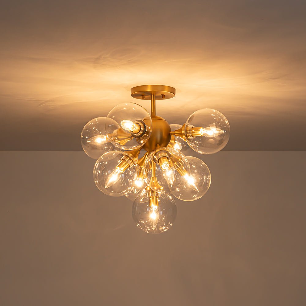 Tinduvyx Mid-Century Bubble Tiered Brass Glass Semi Flush Chandelier - Lamp Copper