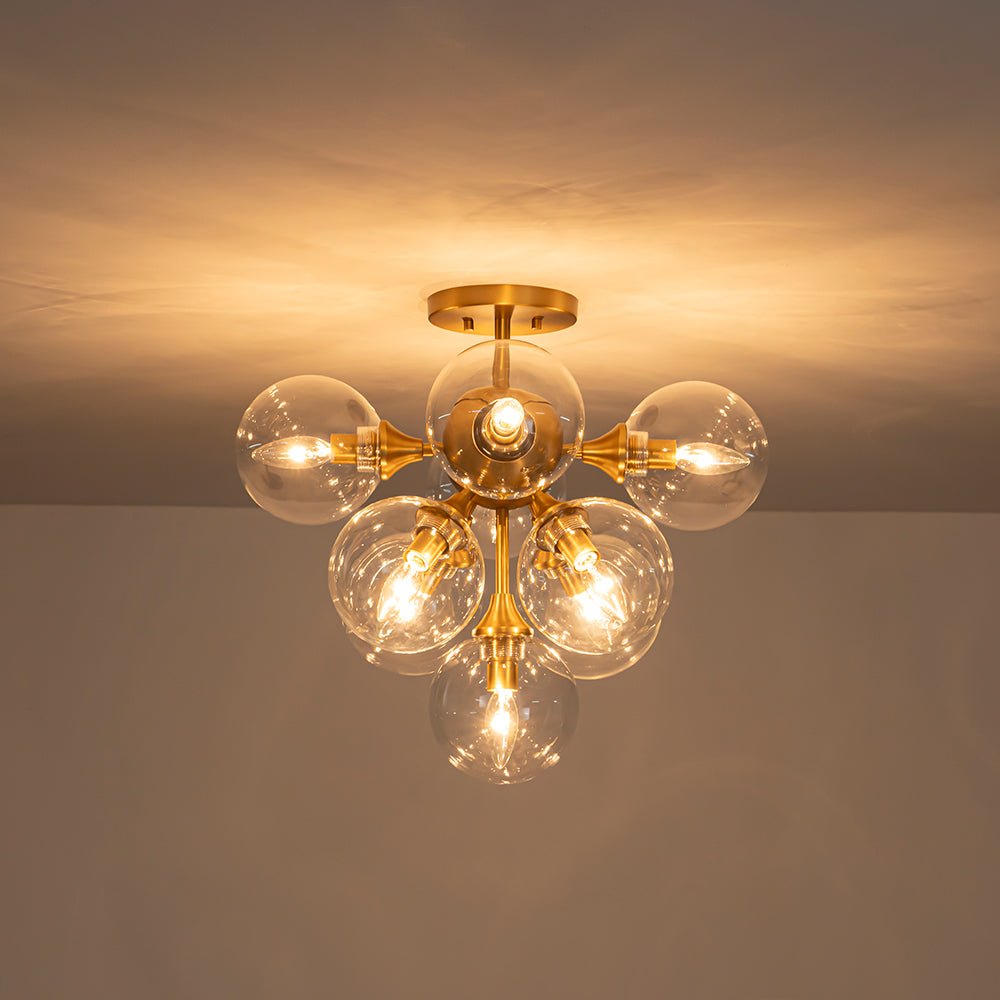 Tinduvyx Mid-Century Bubble Tiered Brass Glass Semi Flush Chandelier - Lamp Copper