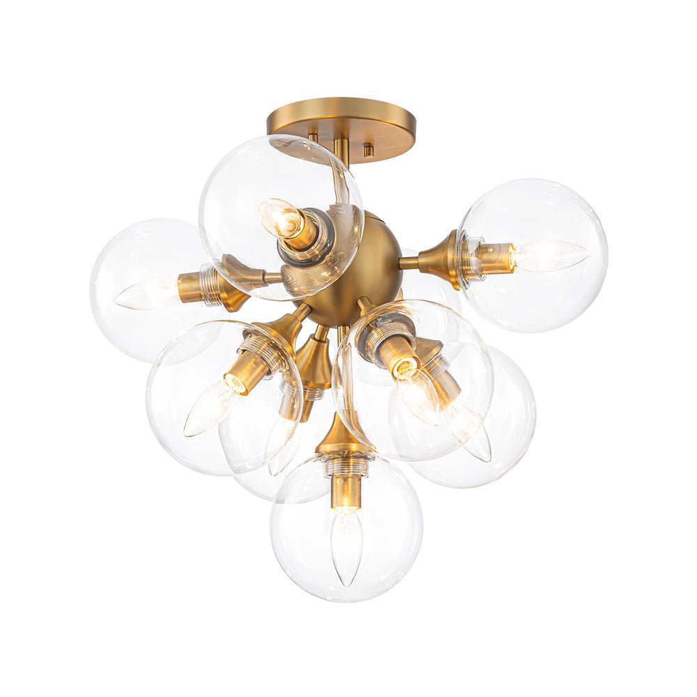 Tinduvyx Mid-Century Bubble Tiered Brass Glass Semi Flush Chandelier - Lamp Copper