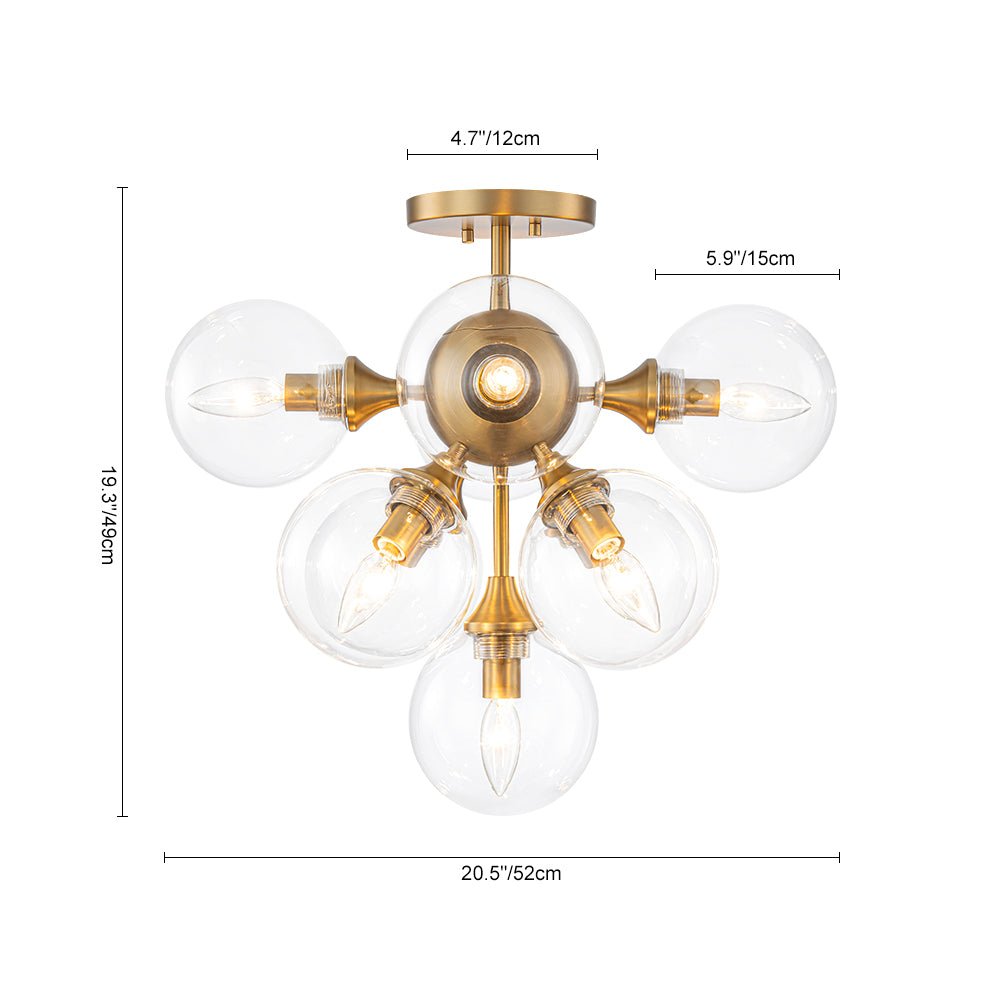 Tinduvyx Mid-Century Bubble Tiered Brass Glass Semi Flush Chandelier - Lamp Copper