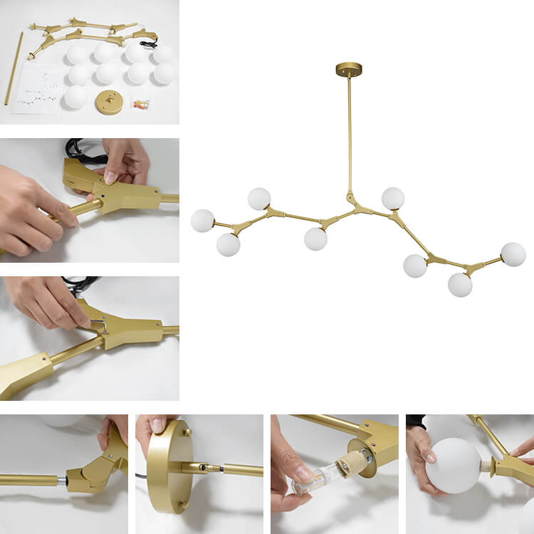 Nivero Linear Bubble Metal Glass Chandelier - Lamp Copper
