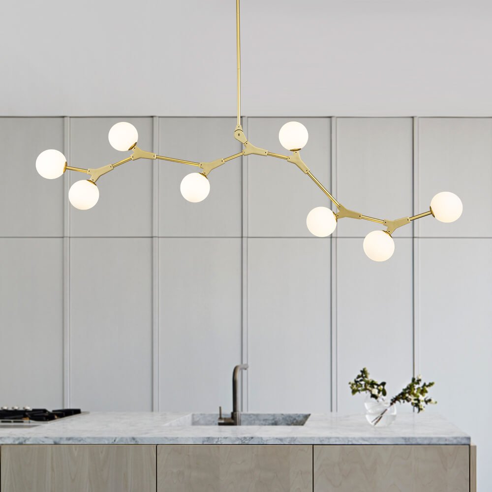 Nivero Linear Bubble Metal Glass Chandelier - Lamp Copper