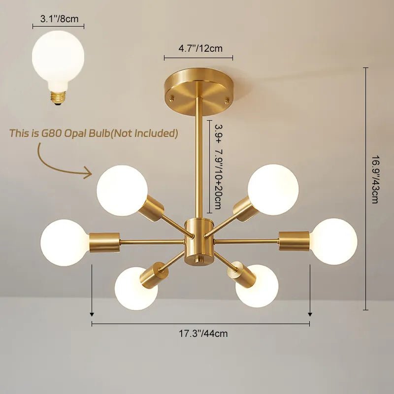 Blikuvo Mid-Century Modern Brass Sputnik Metal Ceiling Light - Lamp Copper
