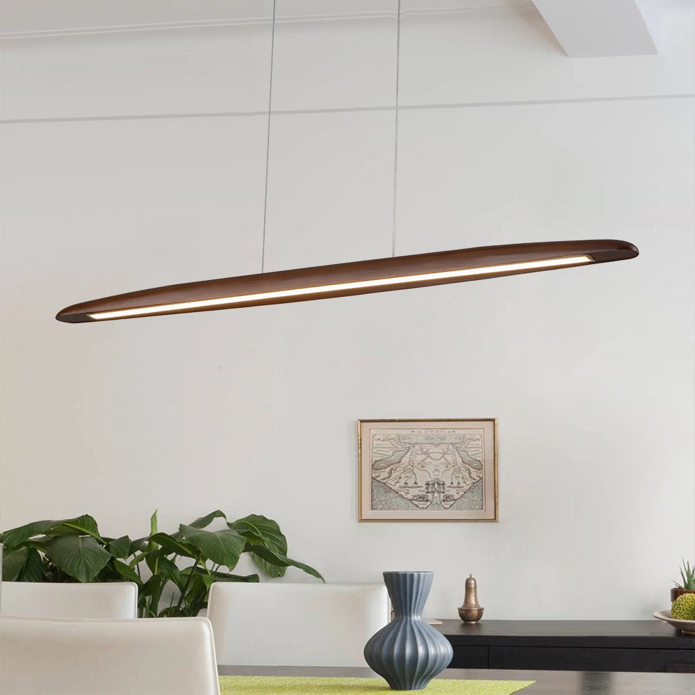 Tindari Minimalist Linear Wood Pendant Light - Lamp Copper
