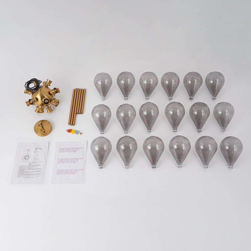 Yrvunix Modern Cluster Gray Glass Chandelier - Lamp Copper