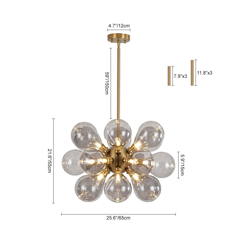 Yrvunix Modern Cluster Gray Glass Chandelier - Lamp Copper