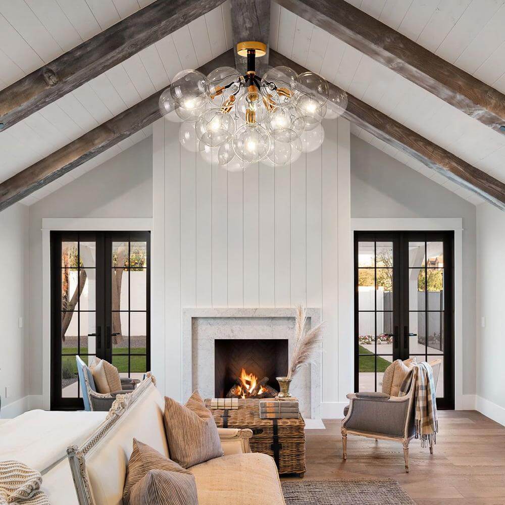 Evoke Modern Bubble Glass Chandelier / Semi Flush - Lamp Copper