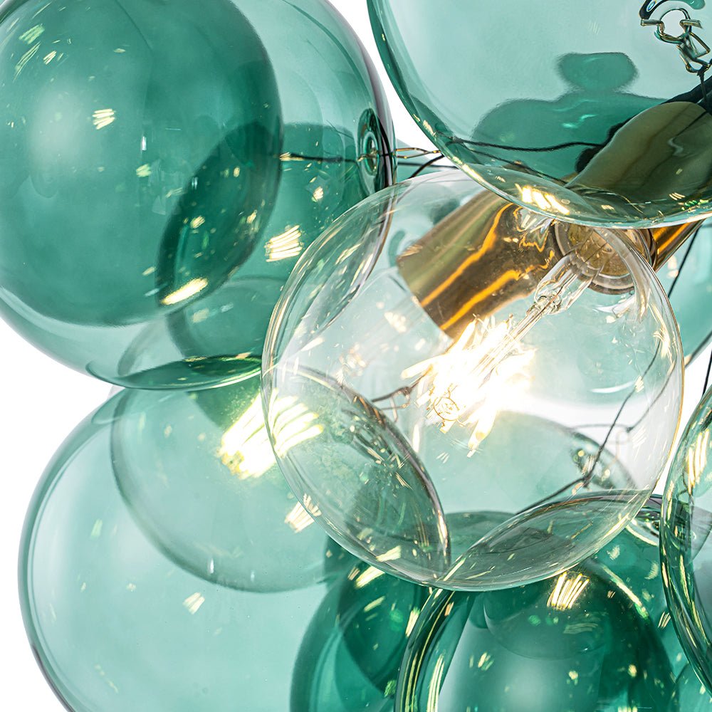 Qvistun Modern Cluster Green Globe Bubble Glass Chandelier - Lamp Copper