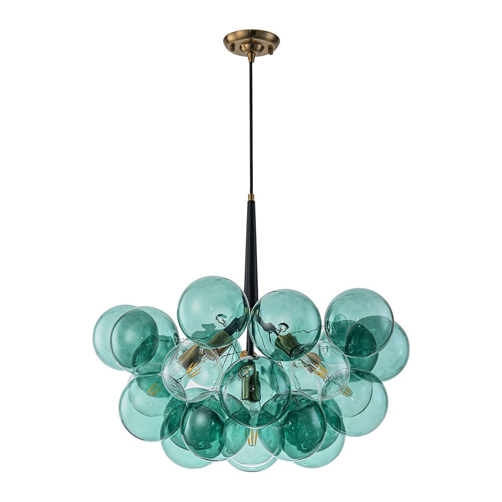Qvistun Modern Cluster Green Globe Bubble Glass Chandelier - Lamp Copper