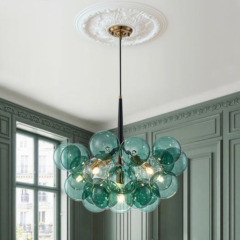 Qvistun Modern Cluster Green Globe Bubble Glass Chandelier - Lamp Copper