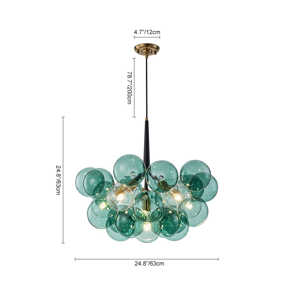Qvistun Modern Cluster Green Globe Bubble Glass Chandelier - Lamp Copper