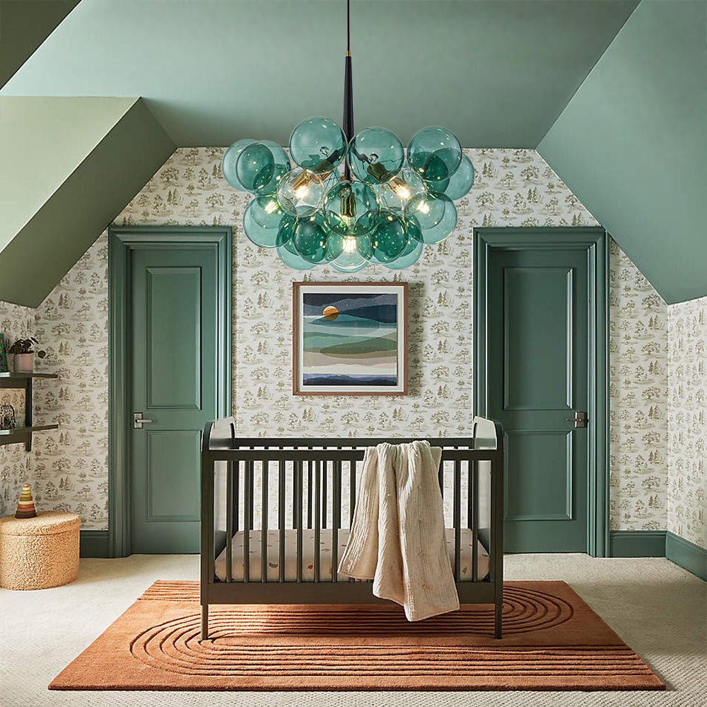Qvistun Modern Cluster Green Globe Bubble Glass Chandelier - Lamp Copper