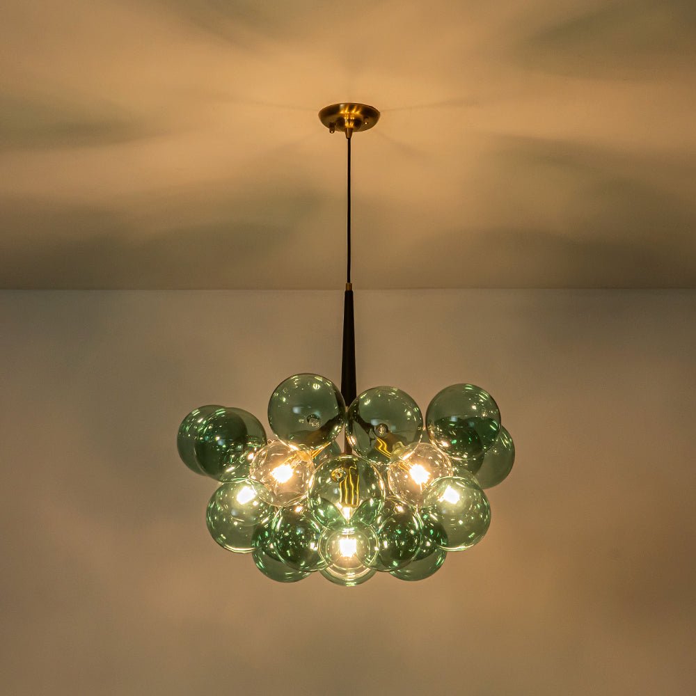 Qvistun Modern Cluster Green Globe Bubble Glass Chandelier - Lamp Copper