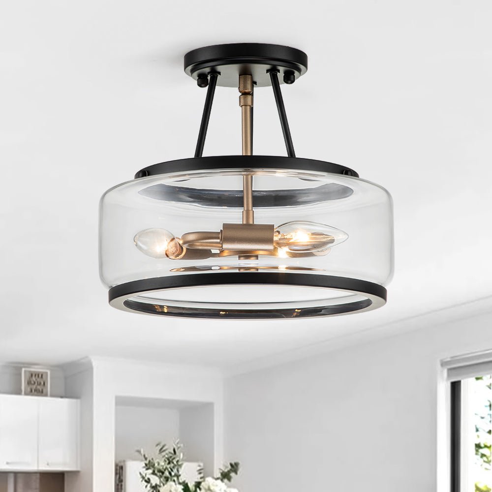 Vetria Modern Glass Semi Flush Mount Ceiling Light - Lamp Copper