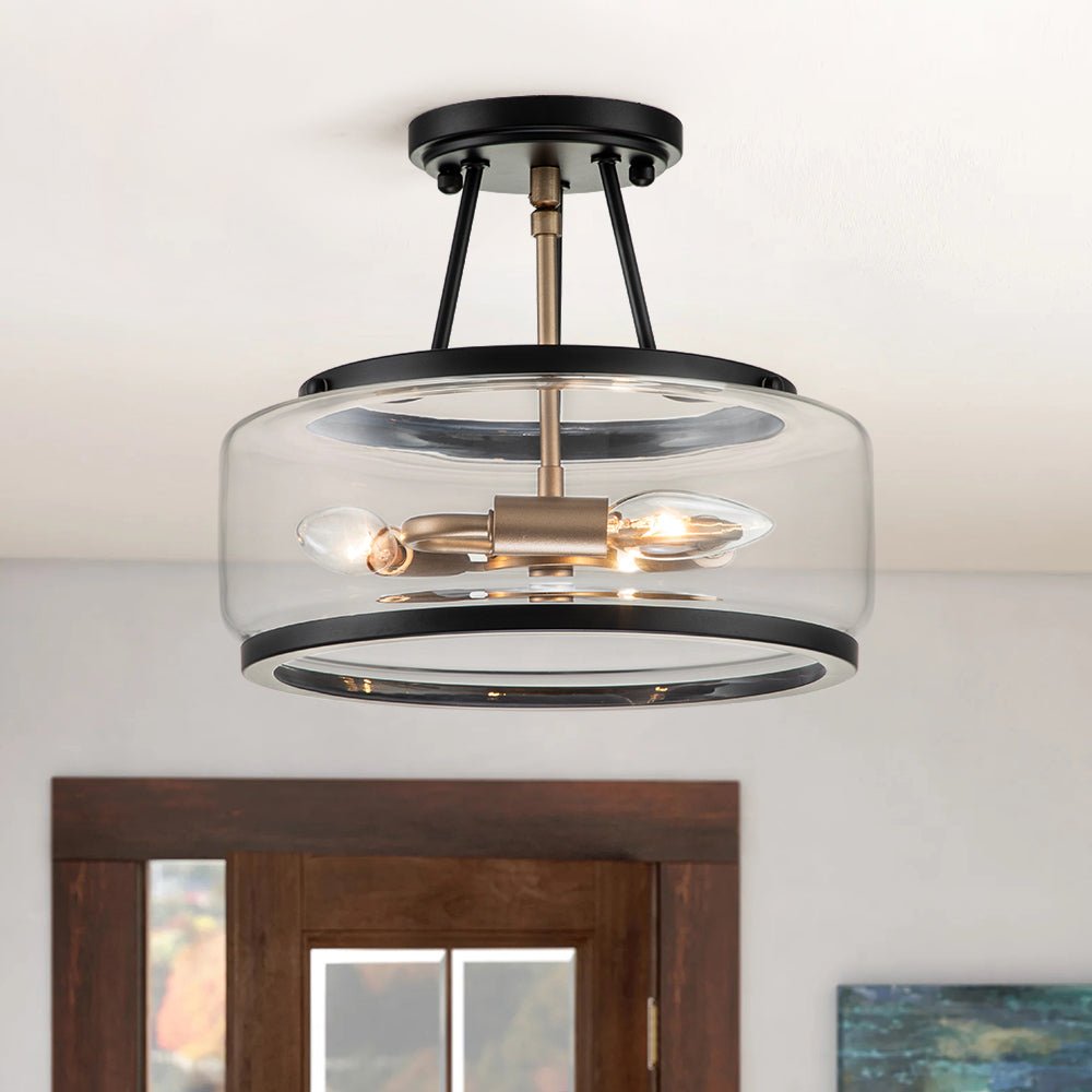 Vetria Modern Glass Semi Flush Mount Ceiling Light - Lamp Copper