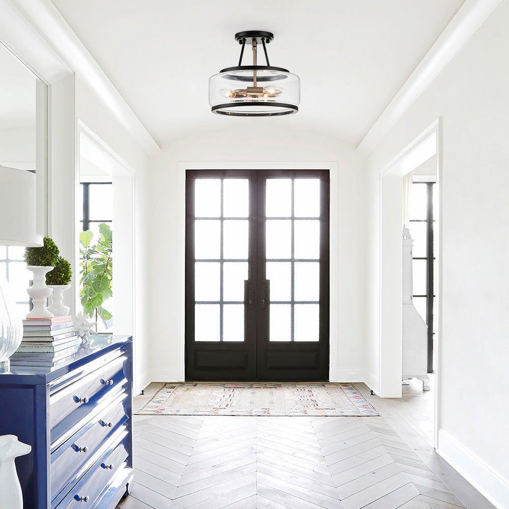 Vetria Modern Glass Semi Flush Mount Ceiling Light - Lamp Copper