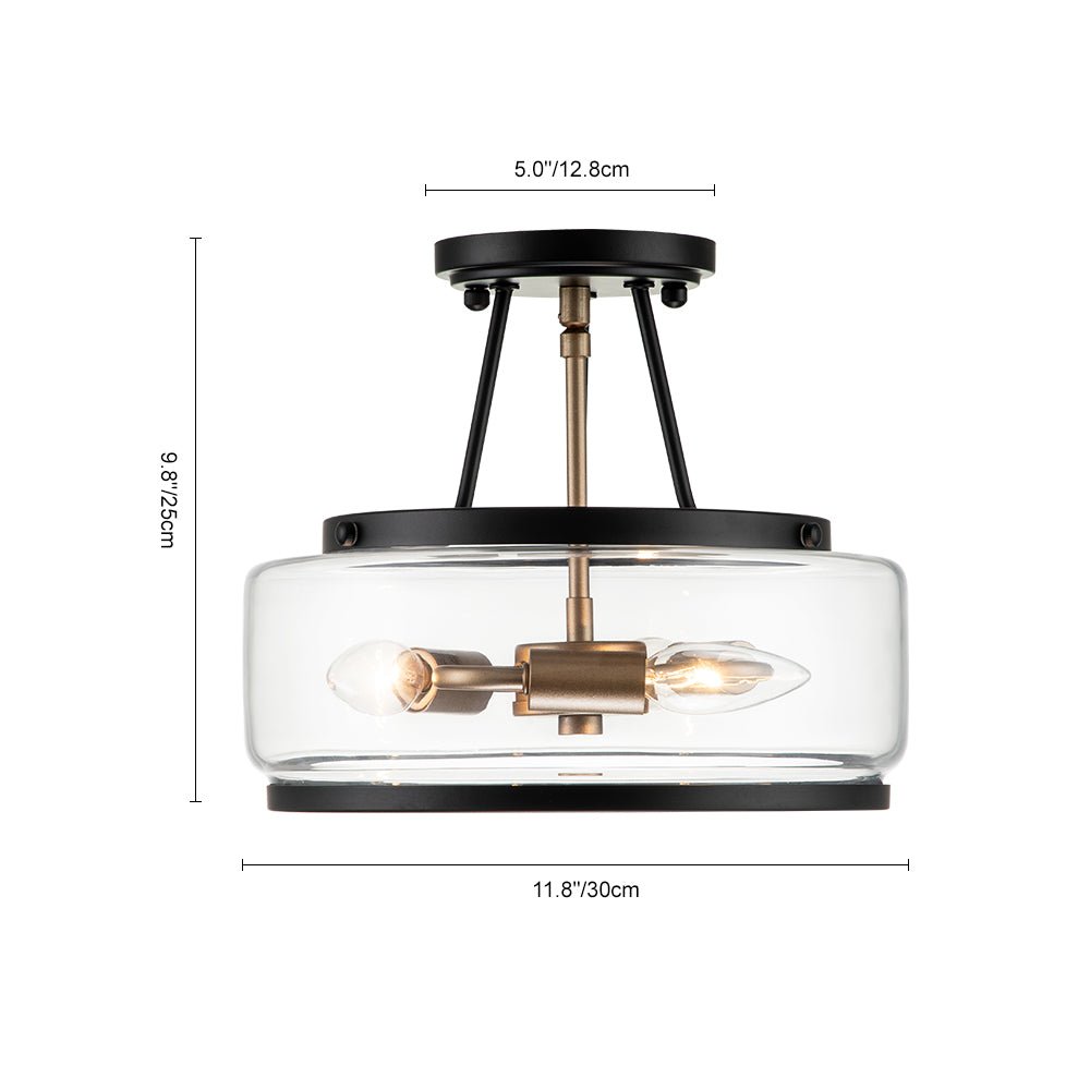Vetria Modern Glass Semi Flush Mount Ceiling Light - Lamp Copper