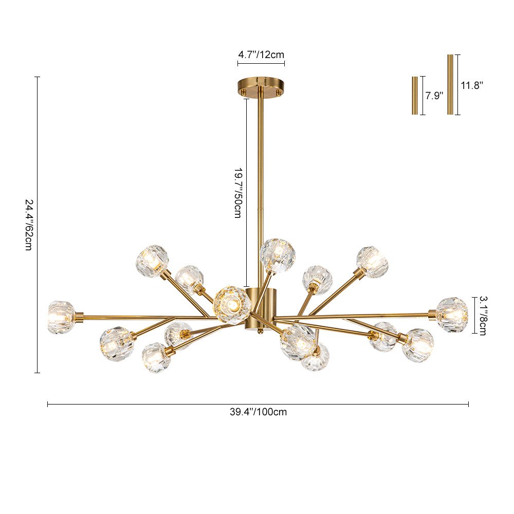 Jarnbruvya Modern Mid-century Sputnik Brass Crystal Chandelier - Lamp Copper
