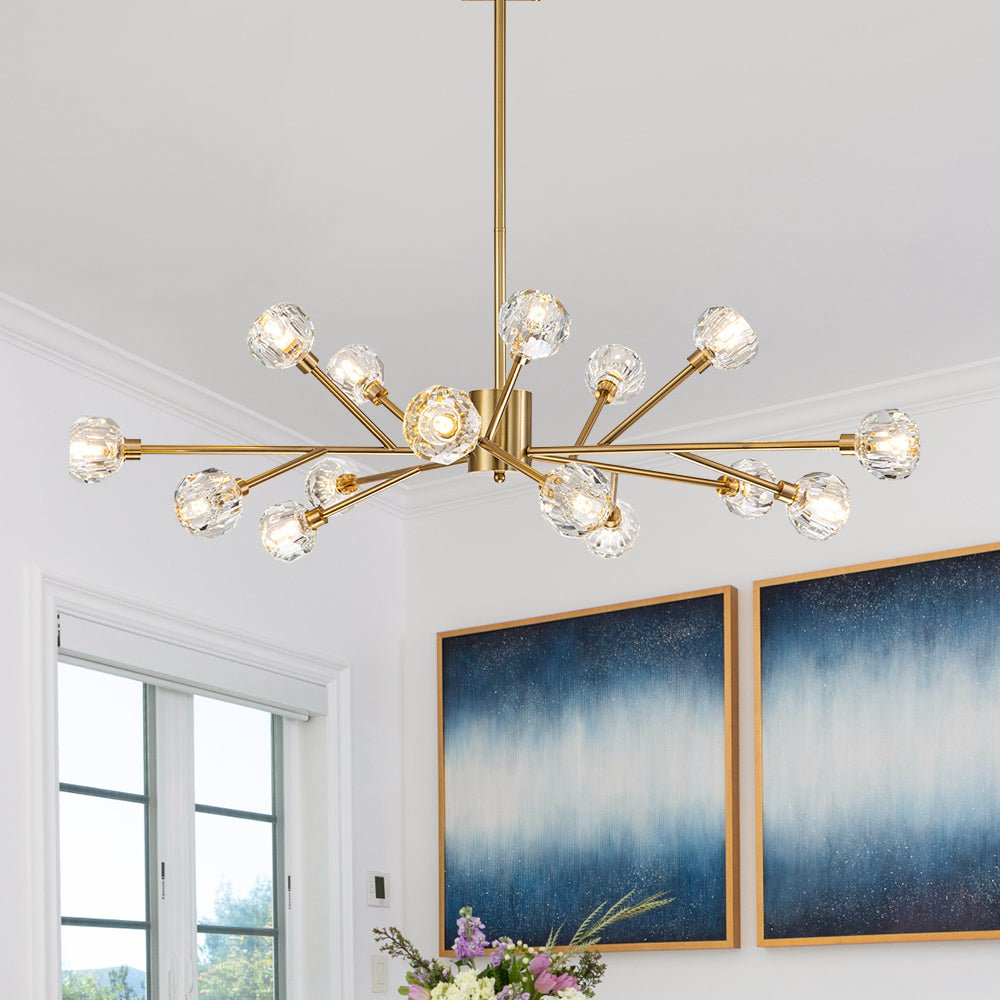 Jarnbruvya Modern Mid-century Sputnik Brass Crystal Chandelier - Lamp Copper