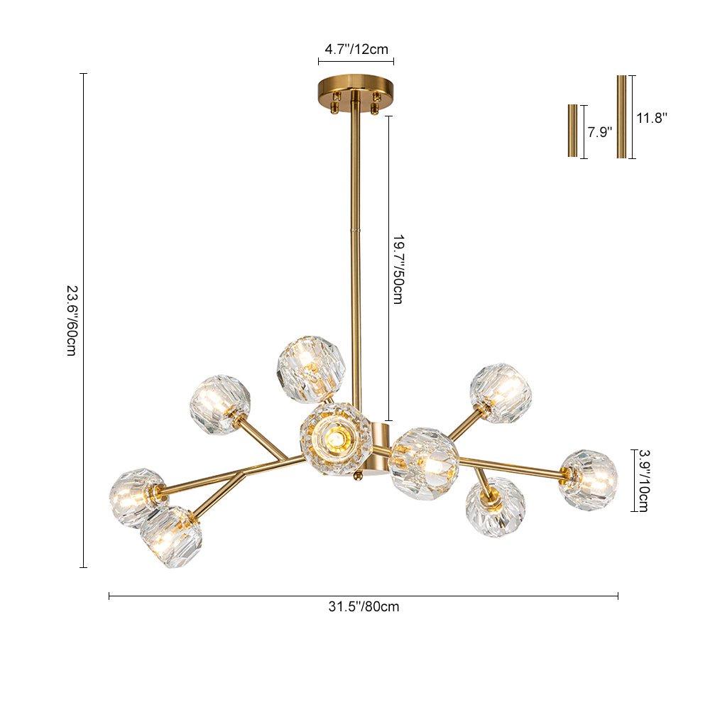 Jarnbruvya Modern Mid-century Sputnik Brass Crystal Chandelier - Lamp Copper